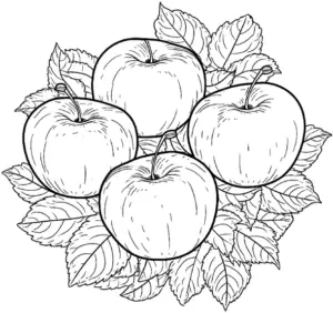 aepfel-auf-blaettern-ausmalbild