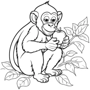 affen-mit-apfel-auf-ast-ausmalbild