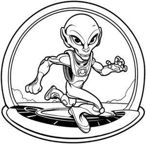 alien-ausmalbild-mit-raumschiff-und-futuristischer-figur