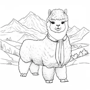 alpaka-ausmalbild-in-berglanschaft-mit-fluss