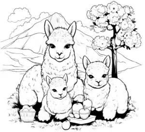 alpaka-familie-in-der-natur-ausmalbild