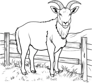 alpenziege-ausmalbild-mit-zaun-und-huegel