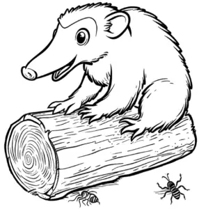 ameisenbaer-auf-baumstamm-ausmalbild