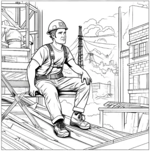 arbeiter-auf-baustelle-ausmalbild-helfer-ruht-auf-geruest