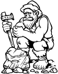 ausmalbild-aelterer-mann-mit-hammer-und-stein