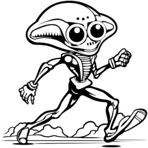 ausmalbild-alien-beim-laufen-in-futuristischem-stil
