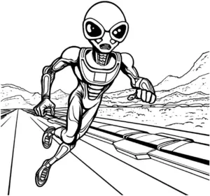 ausmalbild-alien-in-futuristischer-umgebung