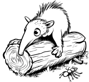 ausmalbild-ameisenbaer-auf-baumstamm