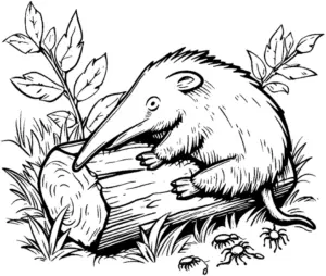 ausmalbild-ameisenbaer-auf-baumstamm-in-der-natur