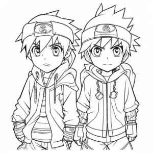 ausmalbild-anime-jungen-mit-stirnbanden-und-hoodies