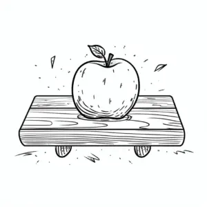ausmalbild-apfel-auf-holzbrett