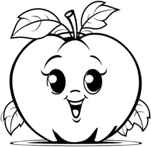 ausmalbild-apfel-mit-gesicht-und-blaettern
