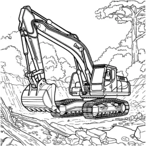 ausmalbild-arbeitsbagger-auf-baustelle-mit-details