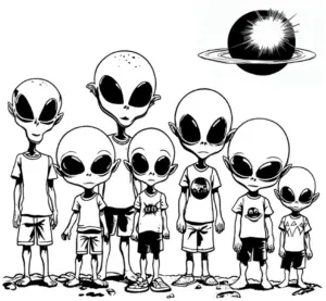 ausmalbild-ausserirdische-mit-planeten-und-freundschaft