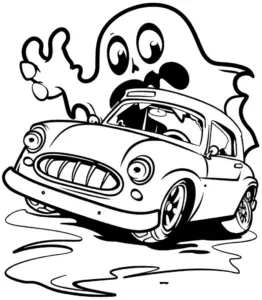 ausmalbild-auto-und-geist