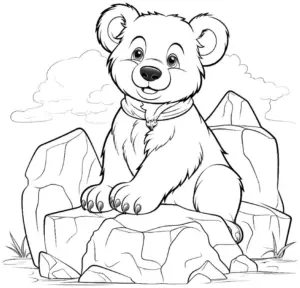 ausmalbild-baer-auf-einem-felsen