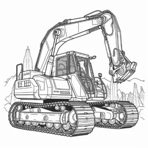 ausmalbild-bagger-auf-baustelle-mit-felsen
