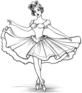 ausmalbild-ballerina-mit-faltenrock-und-tanzpose