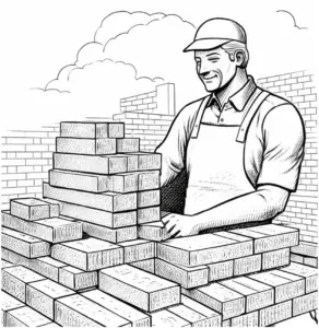 ausmalbild-bauarbeiter-mit-ziegeln-auf-baustelle