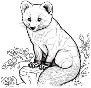 ausmalbild-baummarder-auf-felsen-mit-pflanzen