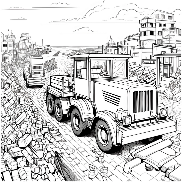 ausmalbild-baustelle-und-lkw-mit-kuestenlandschaft