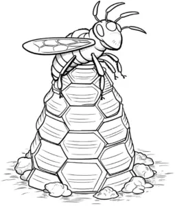 ausmalbild-biene-auf-bienenstock-mit-wabenstruktur