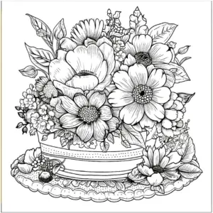 ausmalbild-bluemender-strauss-auf-hochzeitstorte