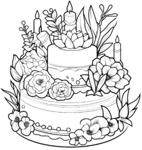 ausmalbild-blumen-geburtstagstorte