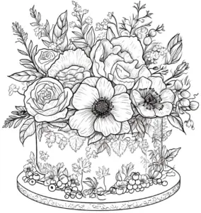 ausmalbild-blumen-torte-erfreuen-mit-farben-und-ideen