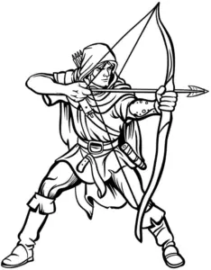 ausmalbild-bogenschuetze-in-mittelalterlicher-kleidung