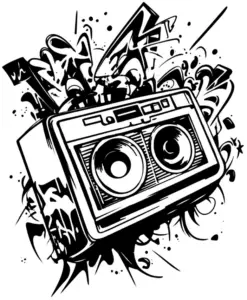 ausmalbild-boombox-und-graffiti-elemente