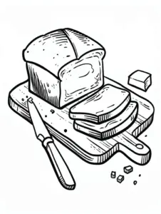 ausmalbild-brotlaib-und-brotscheiben-auf-schneidebrett