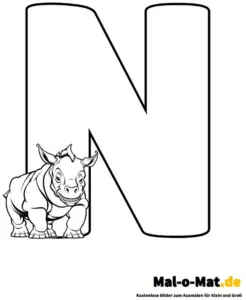 ausmalbild-buchstabe-n-und-nashorn