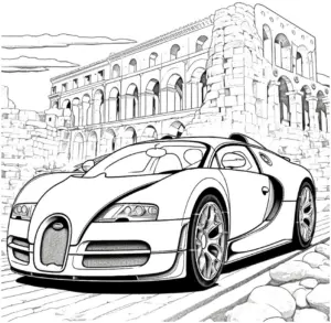 ausmalbild-bugatti-vor-antiker-architektur