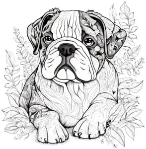 ausmalbild-bulldoggen-welpe-mit-floralem-muster