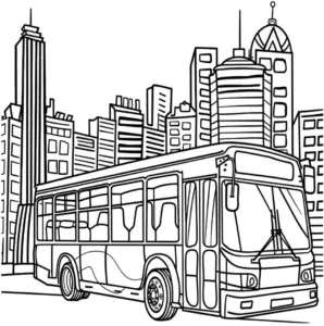 ausmalbild-bus-in-stadtlandschaft-mit-hohen-gebaeuden
