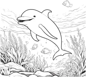 ausmalbild-delfin-und-meeresbewohner-mit-pflanzen