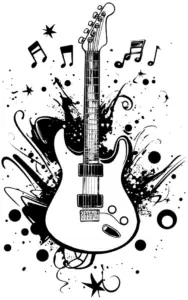 ausmalbild-e-gitarre-musikalische-noten-graffiti