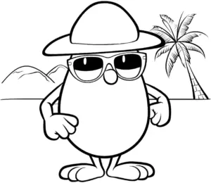 ausmalbild-ei-charakter-mit-sonnenbrille-und-hut