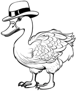 ausmalbild-einer-ente-mit-hut-und-federn