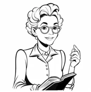ausmalbild-einer-frau-mit-brille-und-buch