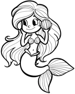 ausmalbild-einer-froehlichen-meerjungfrau-mit-muschel