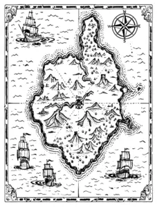 ausmalbild-einer-geheimnisvollen-schatzkarte-mit-schiffen