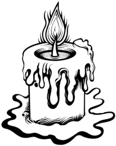 ausmalbild-einer-kerze-mit-brennender-flamme-und-wachs