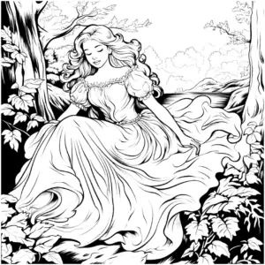 ausmalbild-einer-maerchenfigur-in-der-natur