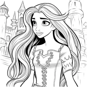 ausmalbild-einer-maerchenhaften-figur-vor-einem-schloss