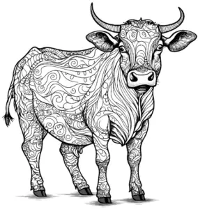 ausmalbild-einer-verzierten-kuh-mit-mustern