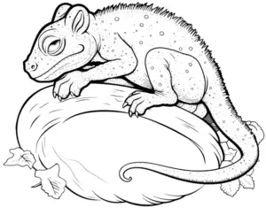 ausmalbild-eines-chamaeleons-auf-einem-runden-objekt