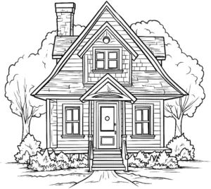 ausmalbild-eines-charmanten-hauses-mit-baeumen