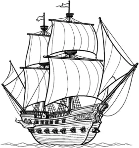 ausmalbild-eines-detailreichen-schiffs-mit-geoeffneten-segeln